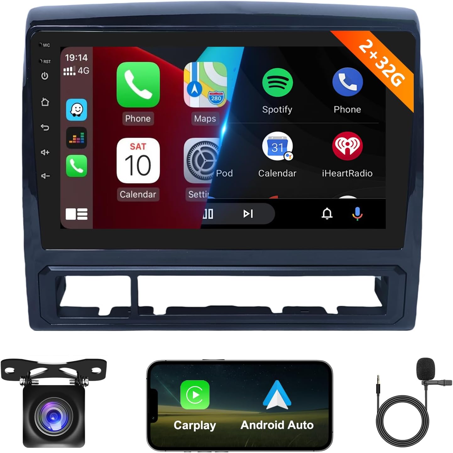2G+32G Android13 9 Inch IPS Screen Wireless Apple Carplay Android Auto Car Stereo for Toyota Tacoma 2005-2013 Car Radio with FM/RDS Bluetooth GPS WiFi SWC Mirror Link USB Backup Camera MIC