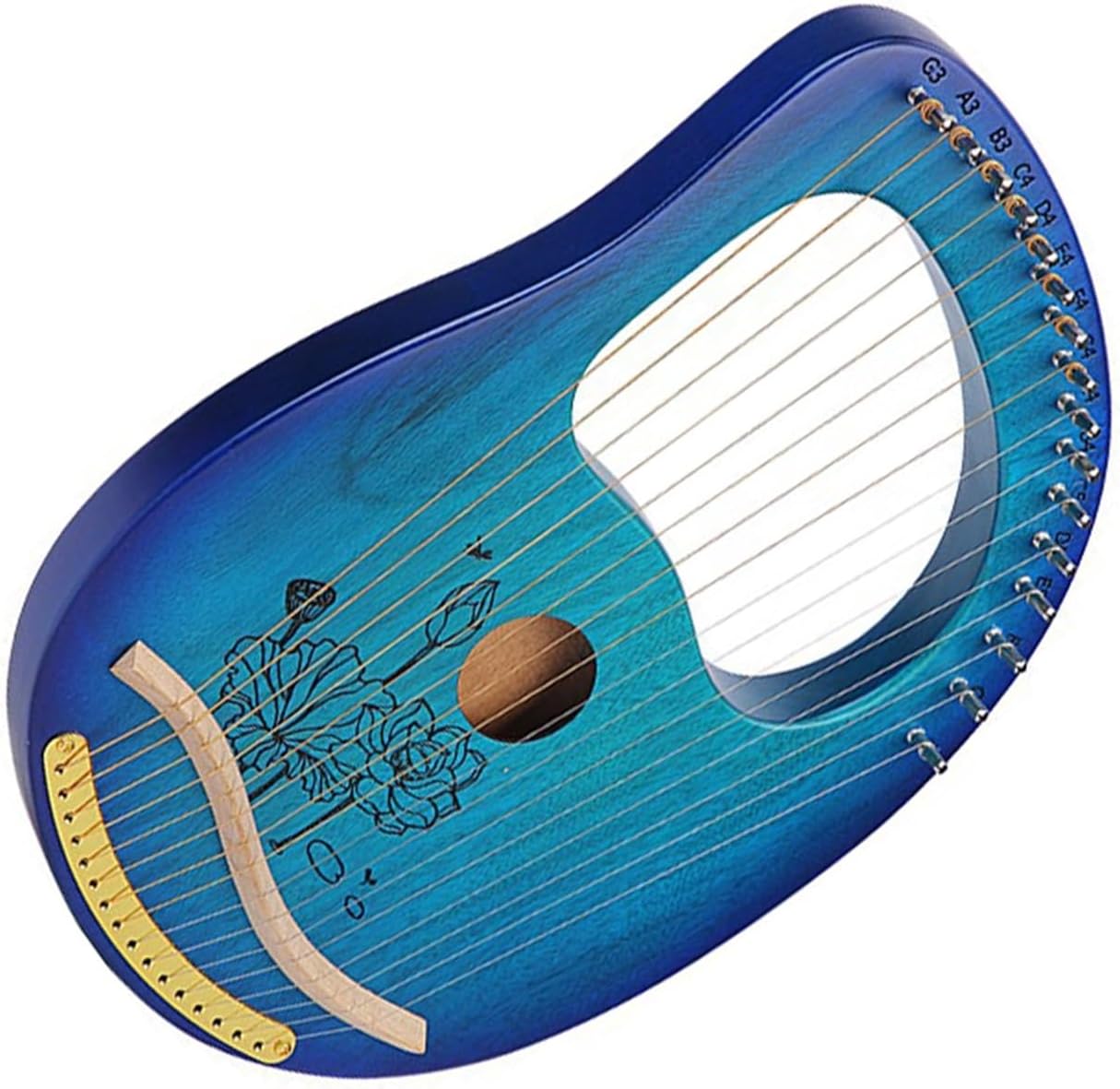 Lyre Harp Set 16-String Harp Easy-to-Learn Portable Stringed Instrument 16 Soundboard Style With Patterned Concave(Blue 2)