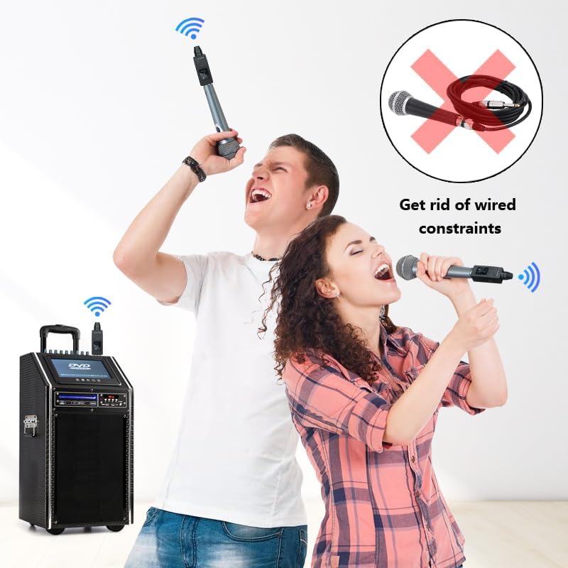 YXG UHF Wireless XLR Transmitter and Receiver Plug-on Wireless Microphone System for Dynamic/Condenser Microphone,with 48V Phantom Power, Electric Guitar/Bass, and More,Audio Mixer, PA System