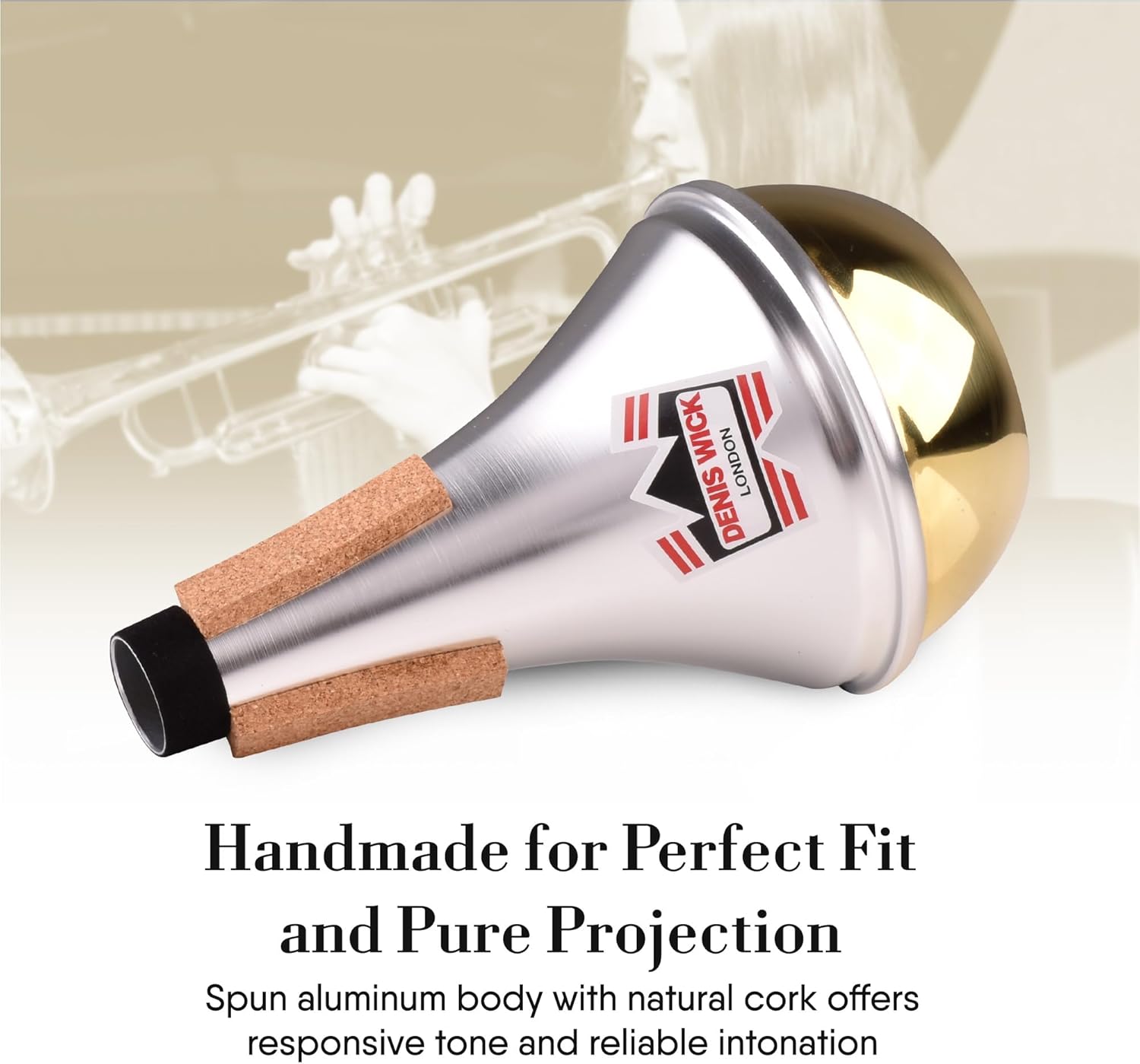 Denis Wick Straight Mute for Trumpet or Cornet with Brass Bottom, 5504B - Hand-Spun Aluminum Mute with Natural Cork - Brilliant Tone, Reliable Intonation & Tight-Bell Fit - 6.1 x 3.4 x 3.4 in, 2.26 oz