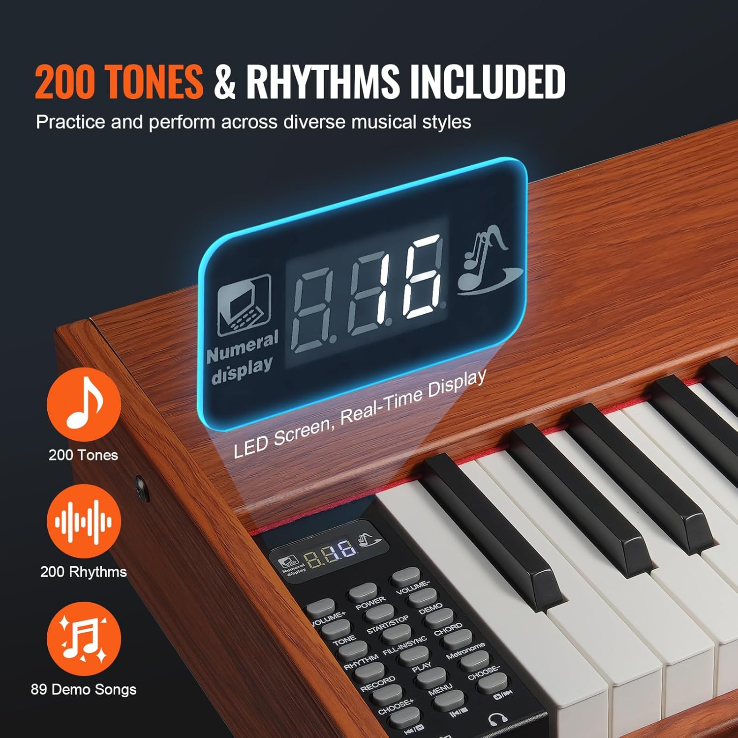 HappyBuy Digital Piano with Weighted Keys, 88 Key Electric Piano with Dual Keyboard & Speakers, Four-Legged Stand and Headphone, 200 Tones & Rhythms, Bluetooth/USB/MIDI Support, Ideal for Novices