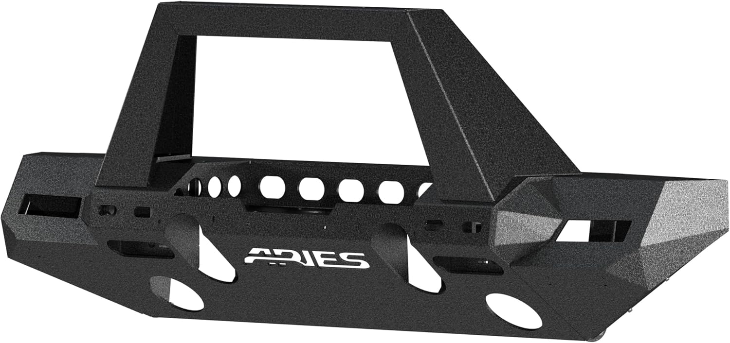 ARIES 2082099 TrailChaser Black Aluminum Front Bumper with Brush Guard and Winch Mount, Select Jeep Wrangler JL, Gladiator