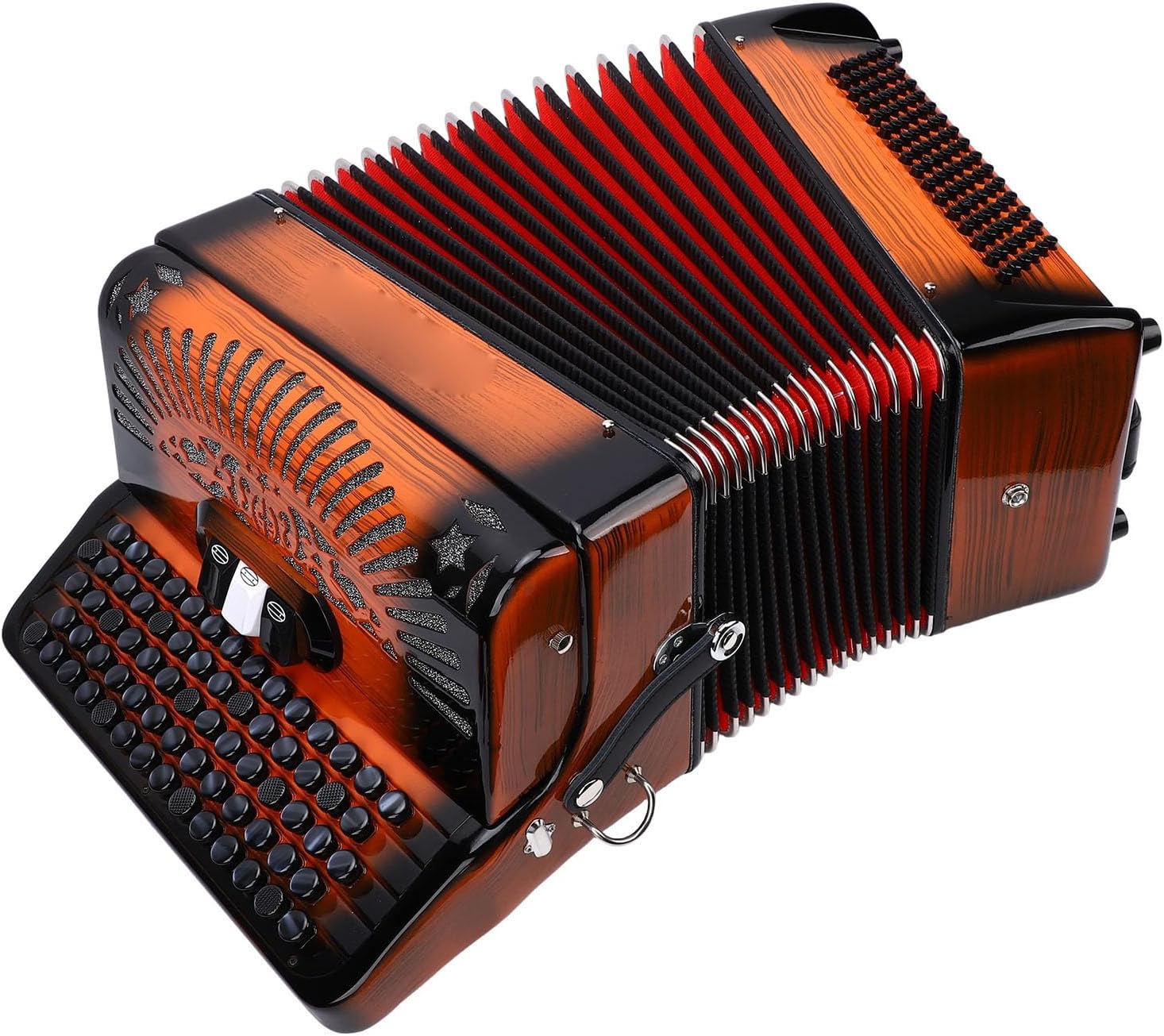 SUNGOOYUE Accordion, 69 Key 96 Bass Button Chromatic Accordion Instrument with F B E Tuning for for Children Beginners to Practice Orange