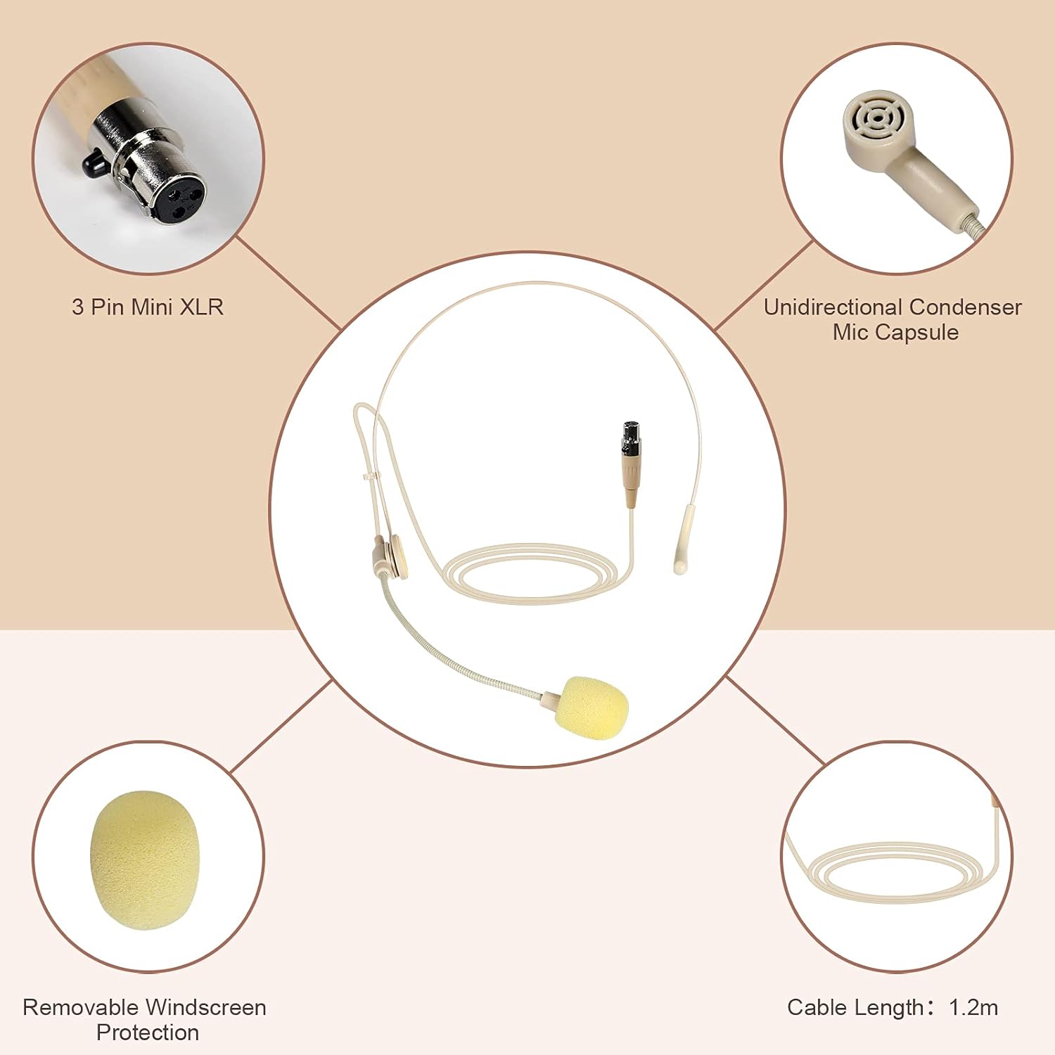 Phenyx Pro Dual Wireless Microphone System PTU-71-2B Bundle with Beige Color Lavalier Headset Mic