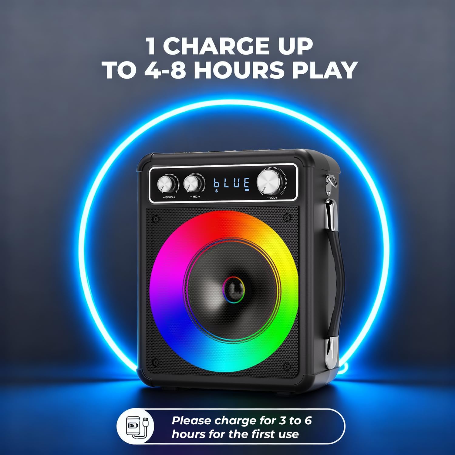 Karaoke Machine, Portable Bluetooth Karaoke Speaker with 2 Wireless Microphones, PA System for Adults Kids with LED Lights & Echo Adjustment, Supports TWS/TF/USB/AUX for Home Party