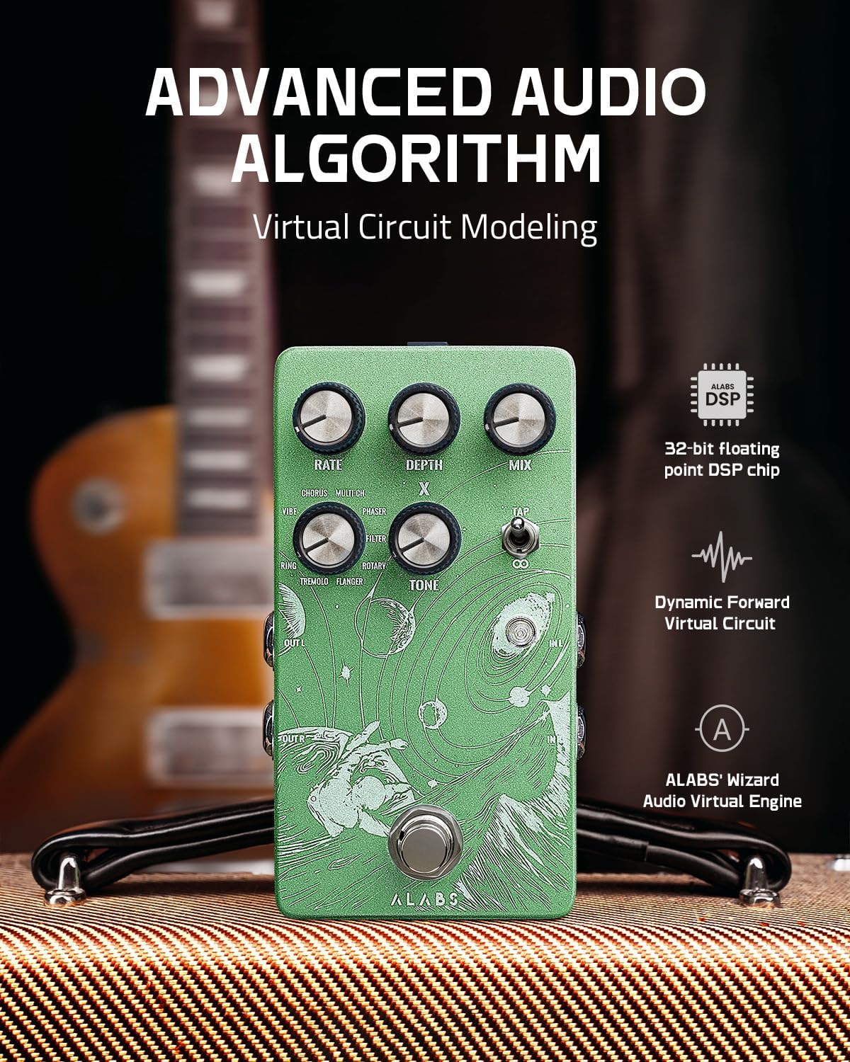 ALABS NOVADRIFT Modulation Guitar Pedal | 9-in-1 Multi-Mod Effects Rotary, Chorus, Flanger, Tremolo | Built-in Expression, True Stereo, Analog Dry-Through, Tap Tempo, Selectable True Bypass/Buffer
