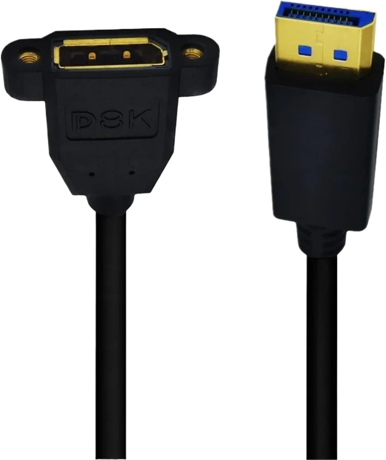 8K/60Hz 90 Degree Angle Displayport 1.4 Extension Male to Female Cable Displayport 1.4 Cord Support 8K 60Hz 4K 144hz 0.3M/1FT(With hole,0.3m)