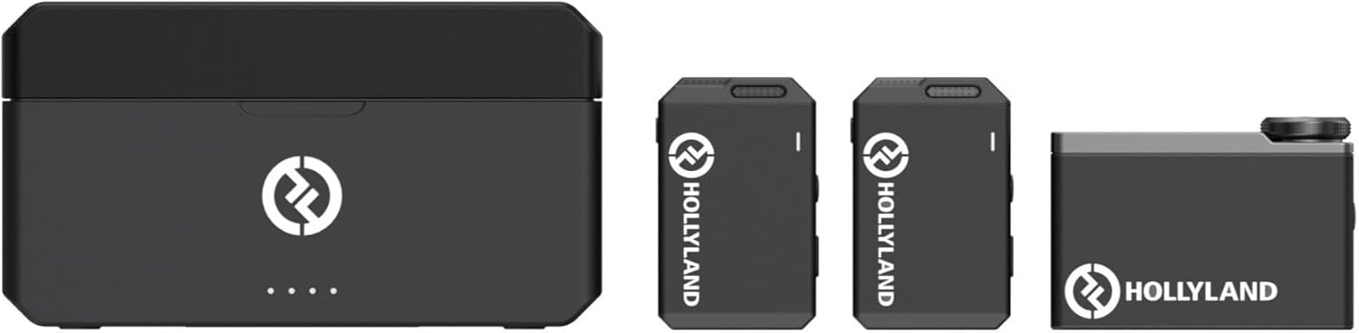 Hollyland Lark MAX Duo Wireless Mic System with Professional Noise Cancelation Compatible with DSLR Camera, iPhone, Android, PC Bundle with Lavalier Microphones and Hardshell Case (4 Items)