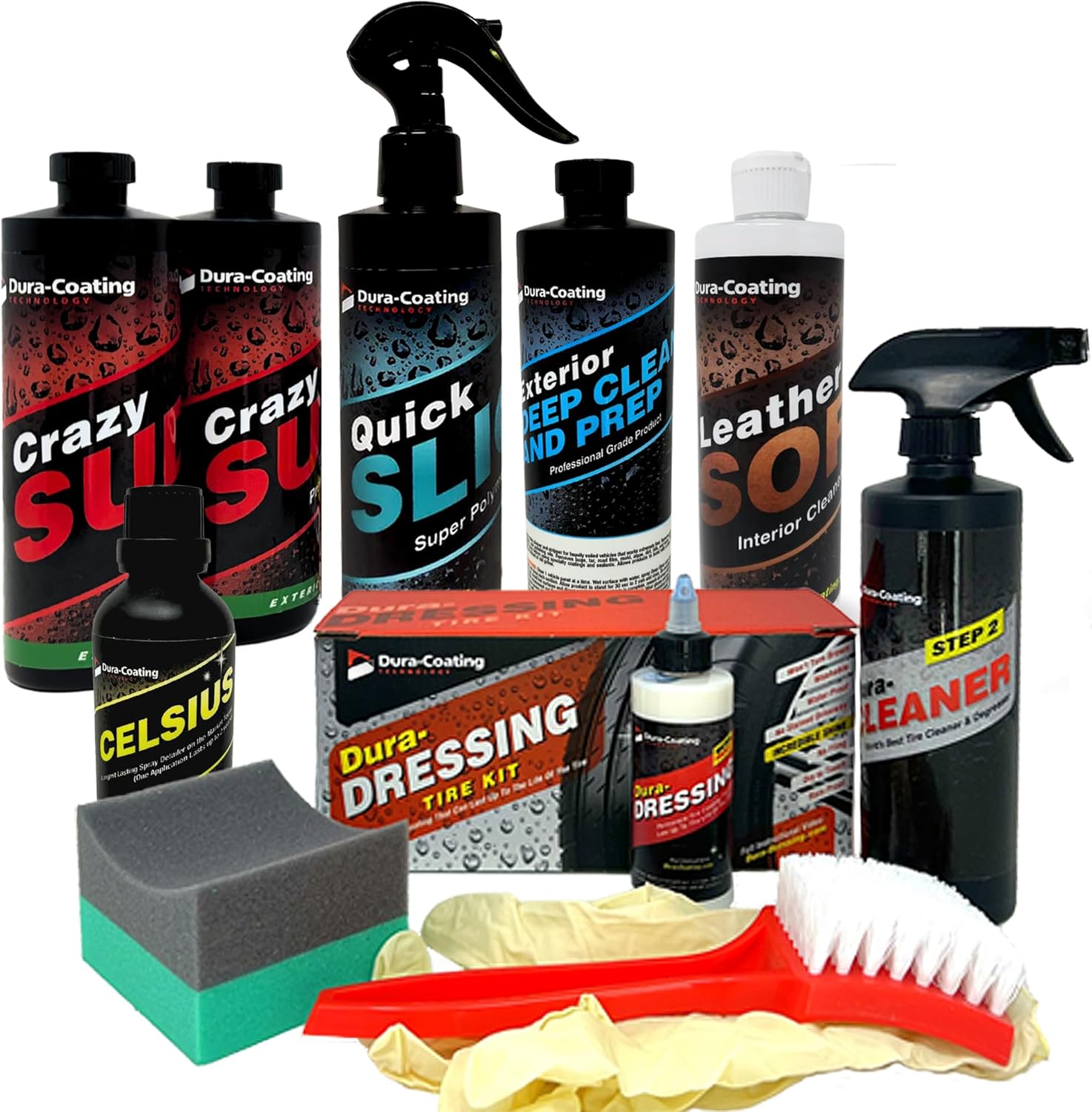 DURA-COATING TECHNOLOGY, Ultimate Car Detailing Kit- Includes a Dura-Dressing Single Vehicle Standard Car Detailing Kit and a Dura-Dressing Total Tire Kit for Vehicles - Car Cleaning Kit
