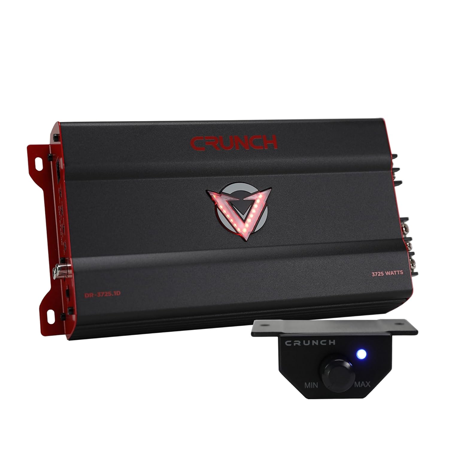 Crunch 3725W Monoblock Subwoofer Car Audio Amplifier with Adjustable Crossovers, Bass Knob & Remote, LED VU-Meter, QTD Cooling and PWM Power Supply