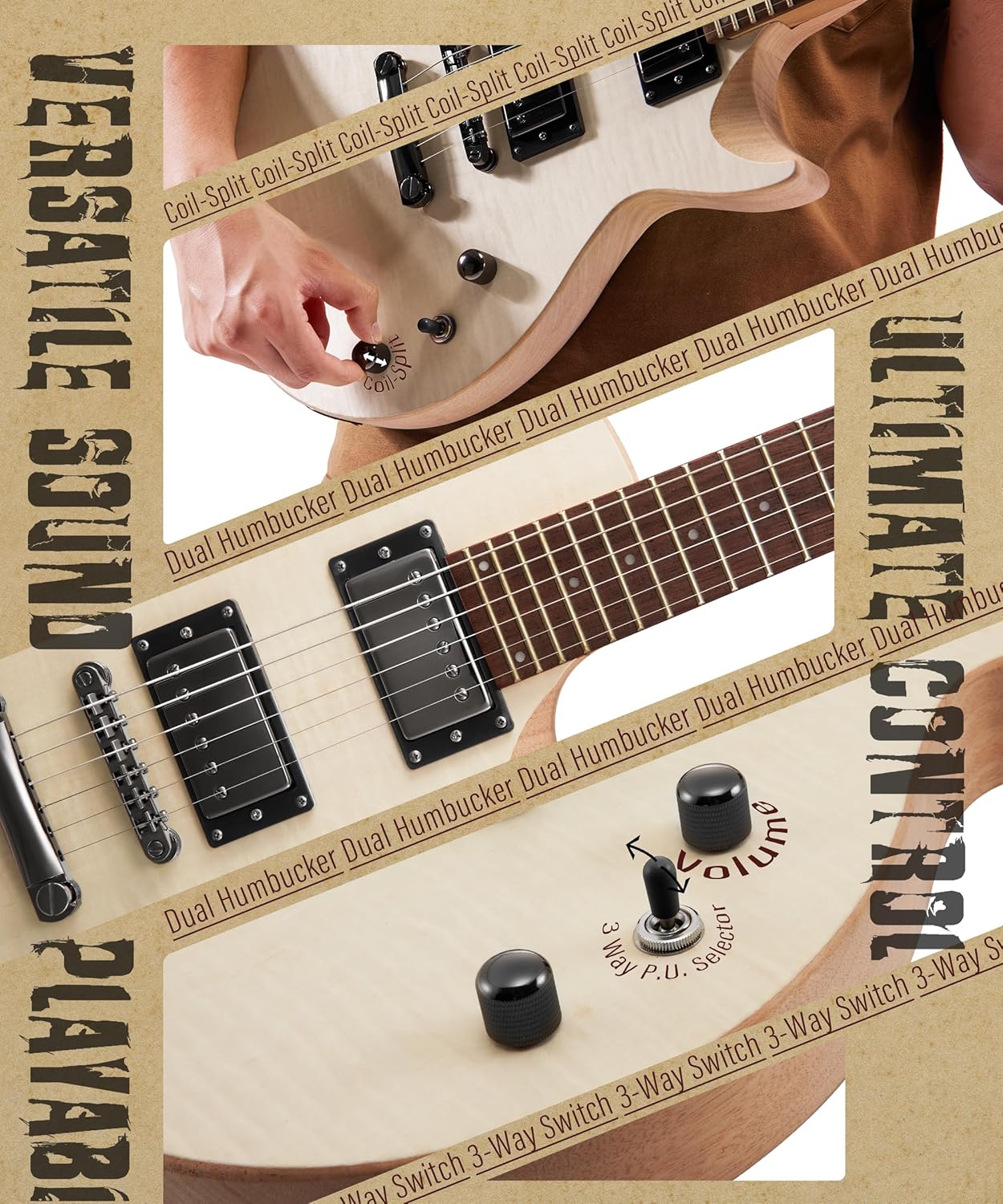 AKLOT DIY Electric Guitar Kit: Flame Maple Top, Roasted Maple Neck, Pre-Soldered Wiring, HH Pickups, Coil-Split, Luminous Position Markers, Build Your Own Lorien Style Beginner Guitar with Accessories