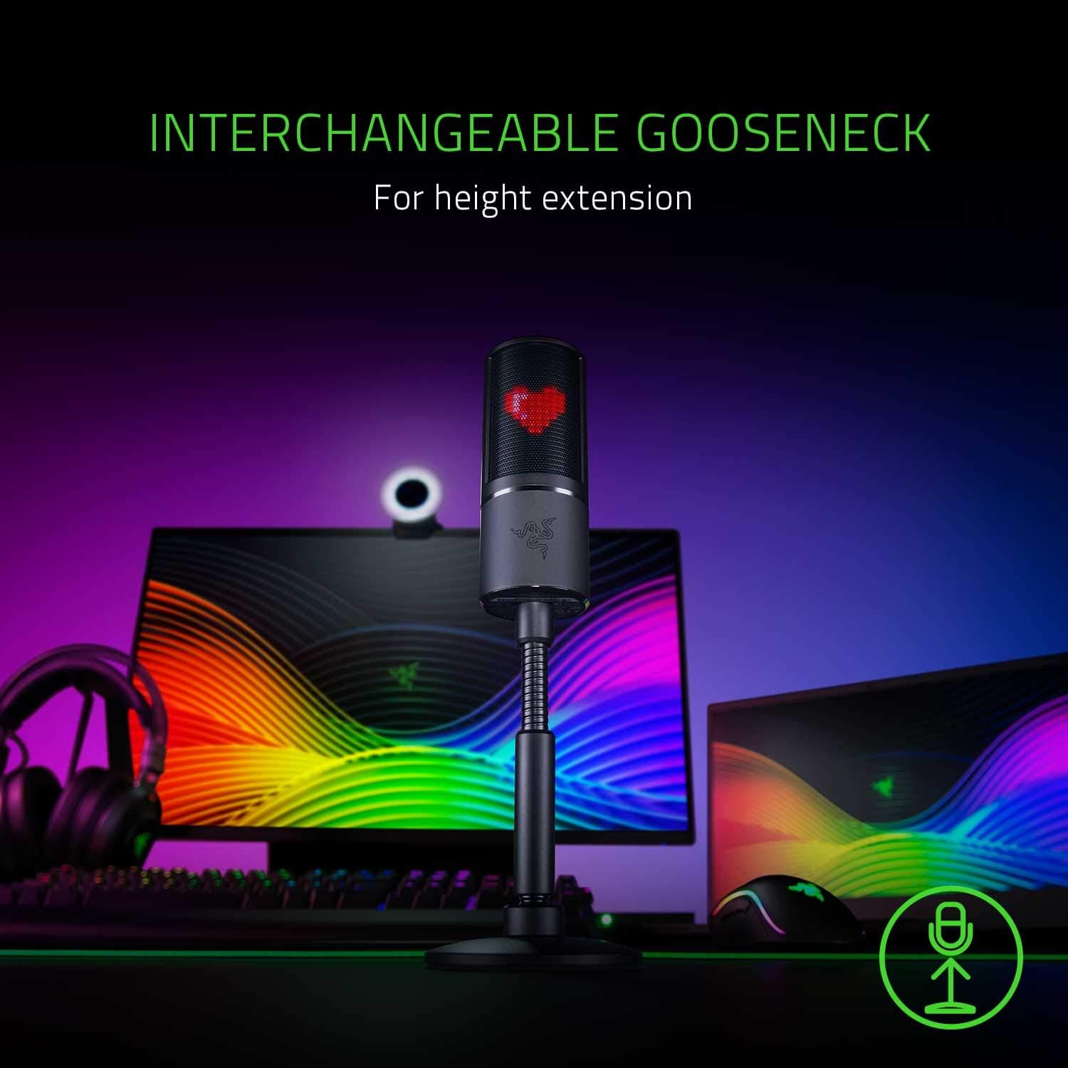 Razer Seiren Emote Streaming Microphone: 8-bit Emoticon LED Display, Stream Reactive Emoticons, Hypercardioid Condenser Mic, Built-in Shock Mount, Height & Angle Adjustable Stand, Classic Black
