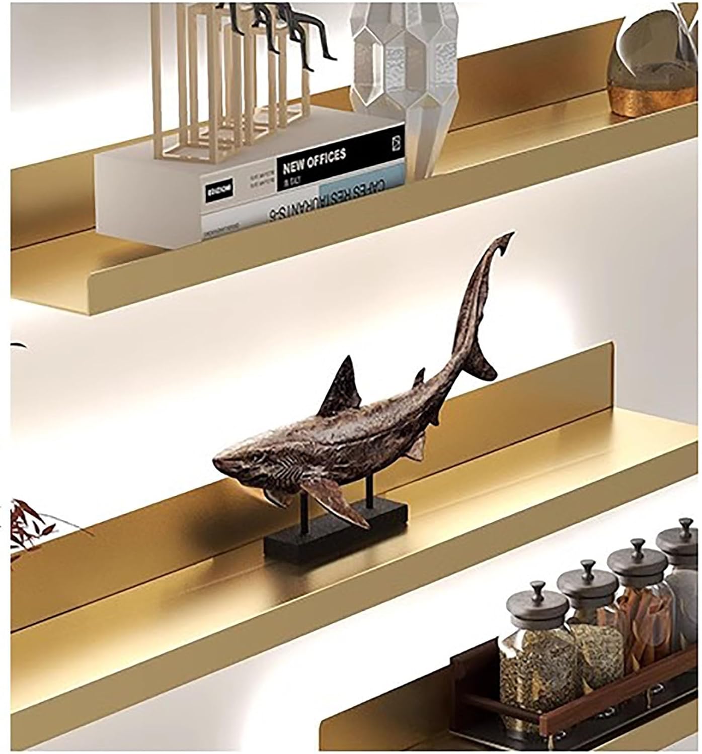 Floating Shelves Light-Emitting Shelves, Wall Hanging Creative Bookshelf,Floating Wall Mounted Display Shelves Built-in Illuminated LED Light,Wall Shelves Picture Ledge ( Color : Gold , Size : 60cm/23
