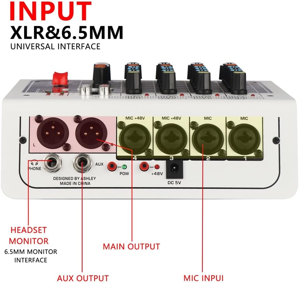 MX-400 Audio Mixer 6 Channel DSP USB Sound Card Interface Console with 48V Phantom Power Recording to PC