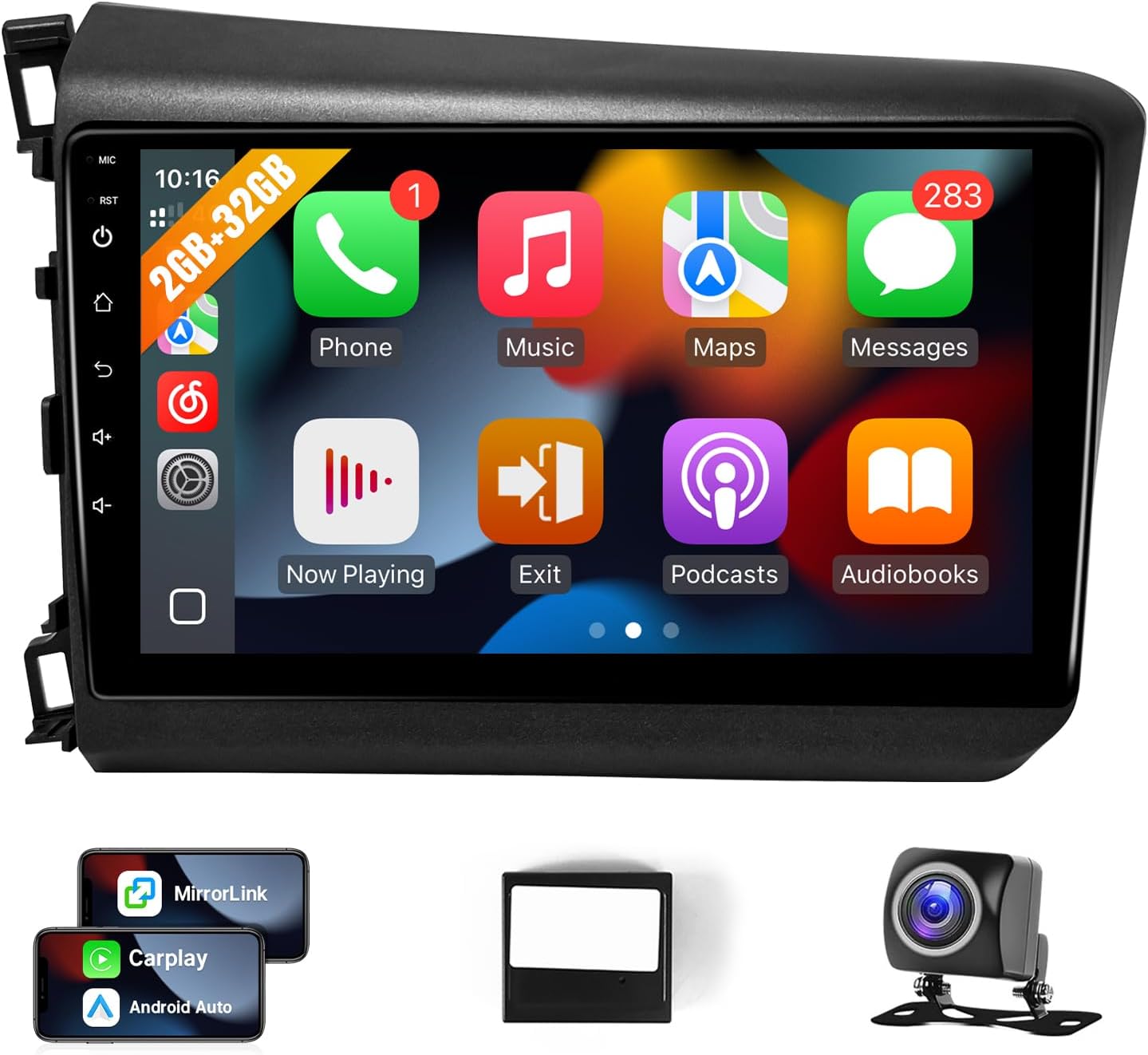 Leadfan Car Stereo Radio for Honda Civic 2012 with Carplay Android Auto, 9Inch Screen for Civic Car Play with GPS Navigation SWC FM Bluetooth Backup Camera (2G+32G for Honda Civic 2012)