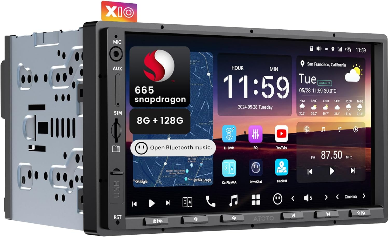 Double Din Car Stereo CarPlay & Android Auto, MYATOTO Android Car Radio HDMI Input, 7″ QLED Support HDMI & Dual Bluetooth, 4G LTE & WiFi, GPS Navigation, 8GB + 128GB TF Card, DSP, X10 (X10-1)