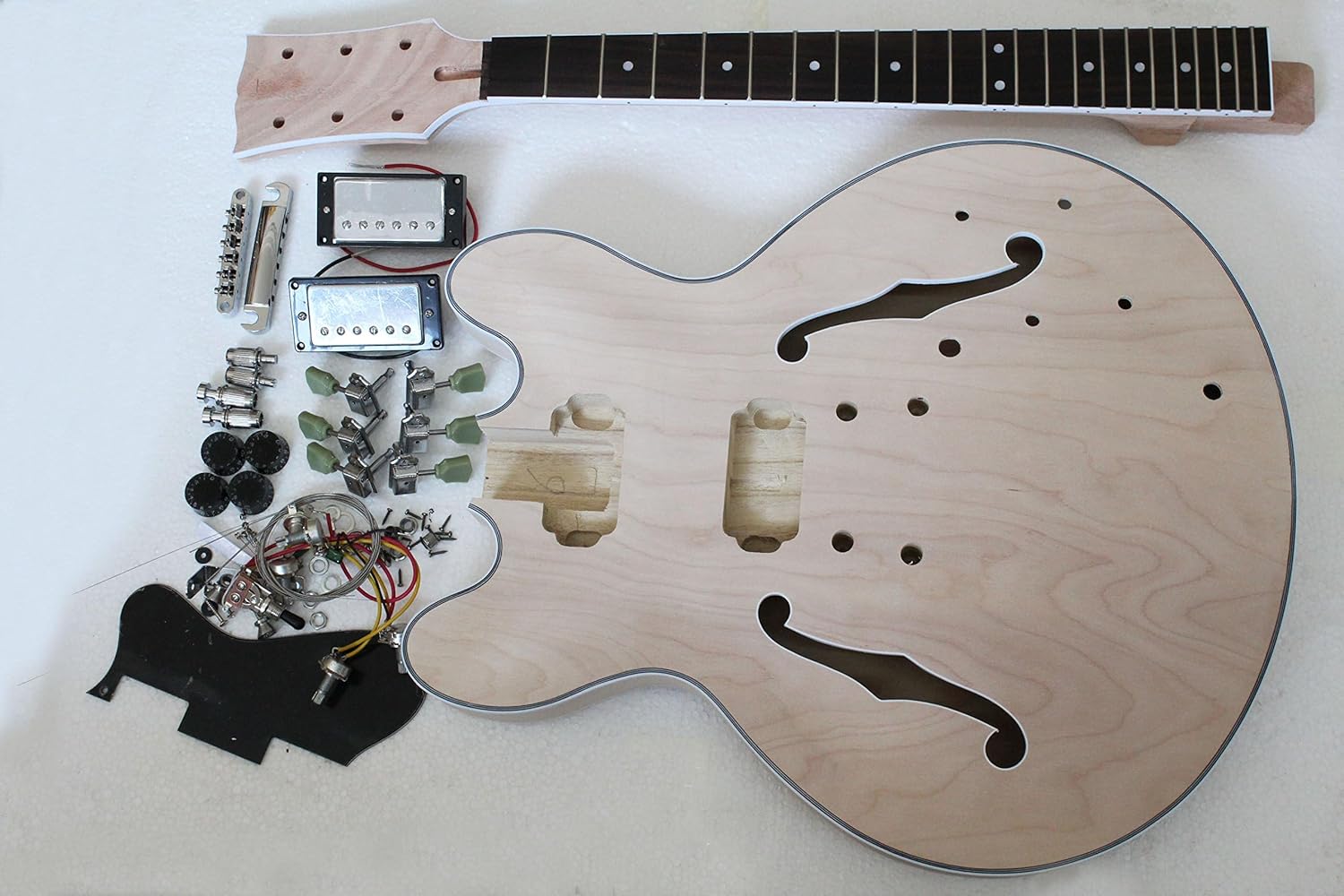 335 Style Project Semi-Hollow Guitar Kits Jazz Body DIY Electric Guitar Kit (Natural A)