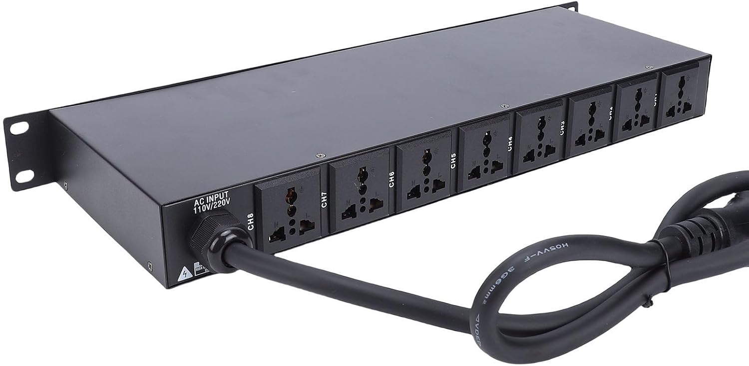 ciciglow 10 Outlet Power Sequencer Conditioner, Power Supply Controller Regulator with Digital Voltage Display, Independent Switch for Stage Studio Audio Equipment (US Plug)