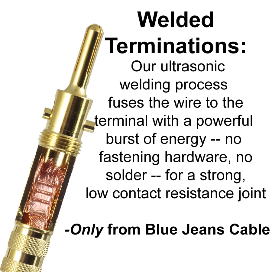 Blue Jeans Cable Canare 4S11 Speaker Cable, with Ultrasonically-Welded Bi-Wire Terminations (One Cable - for one Speaker); Assembled in The USA (4 Foot, Black, Two Spades to Four Spades)