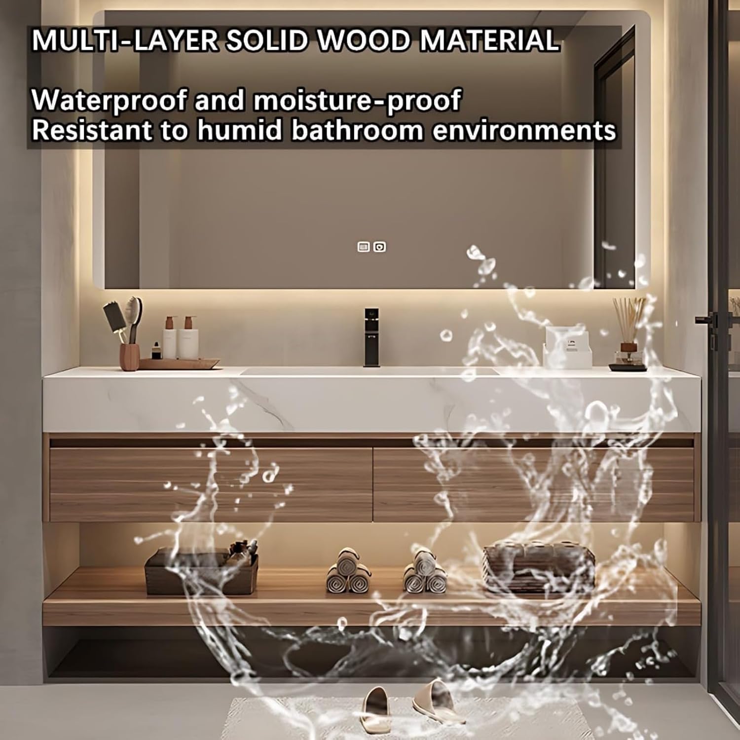 42 in Stylish Bathroom Vanity with Sink - Floating Bathroom Vanity Set - Includes Smart Defogging Mirror Cabinet & Faucet - Multi-Layer Solid Wood Material - Wall Mount