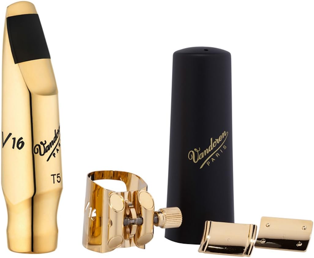 Vandoren SM821GLKO T5 Large Chamber V16 Metal Tenor Sax Mouthpiece w/ Optimum Ligature Kit