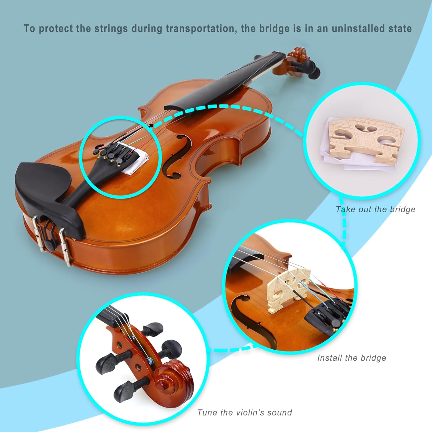 NANYI Size 4/4 beginner first violin Set, Natural Solid Wood Beginner Violin with Shoulder Rest, Rosin, Bow, Case, and Bridge, Stringed Musical Instruments Violin Music Hobby