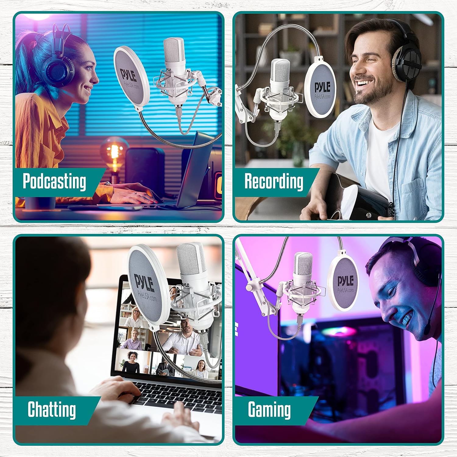 USB Studio Mic Desk Microphone Streaming Kit Professional Audio Cardioid Condenser Boom Arm Stand, Pop Filter, for Podcast Gaming Setup, Studio, YouTube, Works w/Windows Mac PC