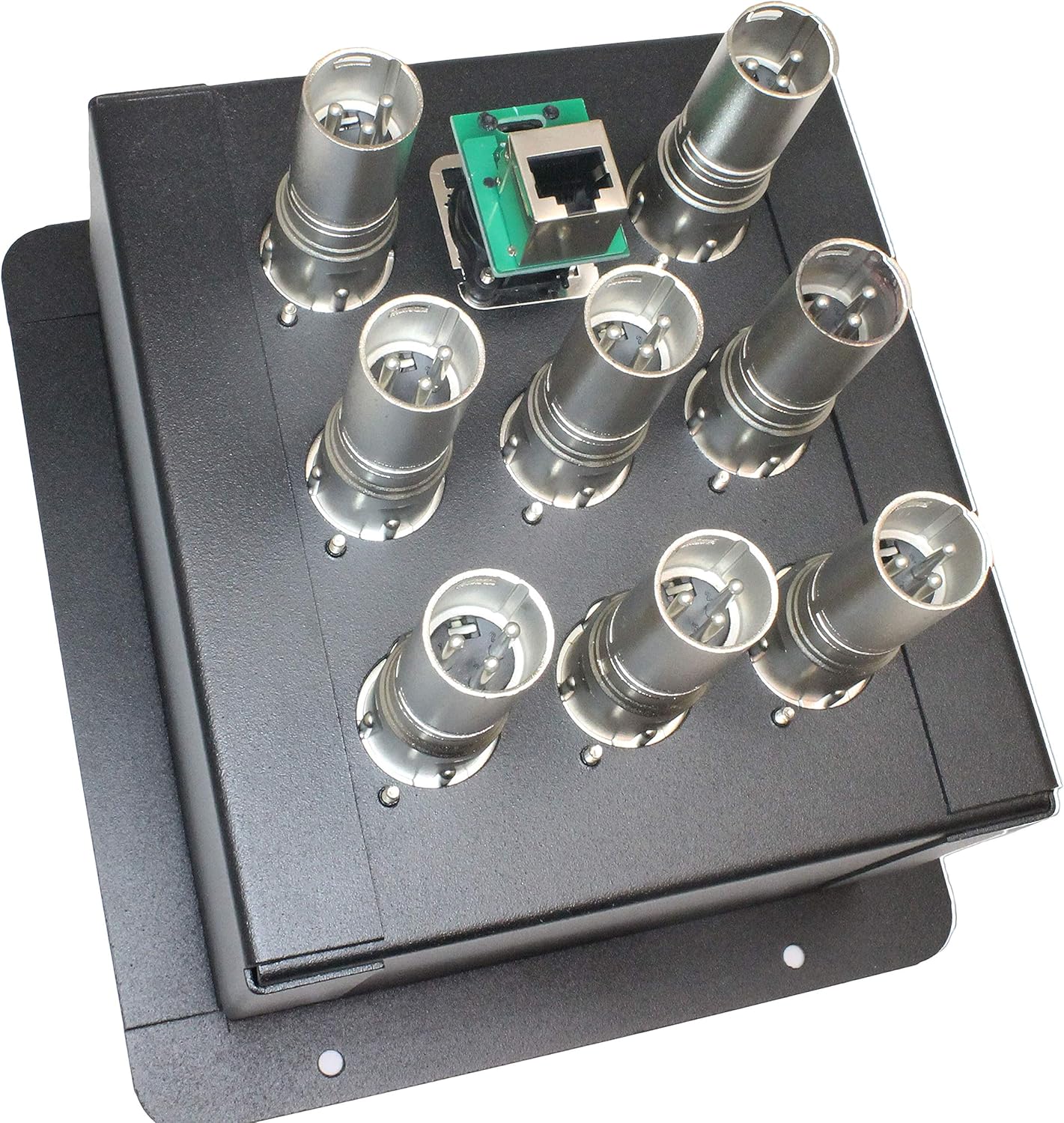 Recessed Stage Floor Box with Passthrough Connectors (8 Female XLR, 1 Ethernet)