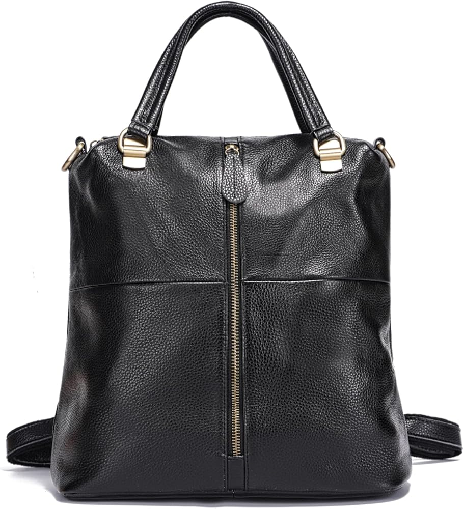 zency Vintage Women's Genuine Leather Outdoor Backpacks Anti-Theft Designer Travel Shoulder Bag (black)