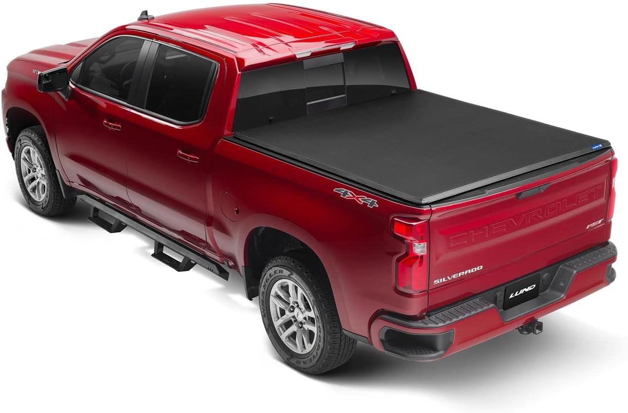 Lund Genesis Tri-Fold Soft Folding Truck Bed Tonneau Cover | 950292 | Fits 2019 - 2023 Chevy/GMC Silverado/Sierra, works w/ MultiPro/Flex tailgate 5' 10
