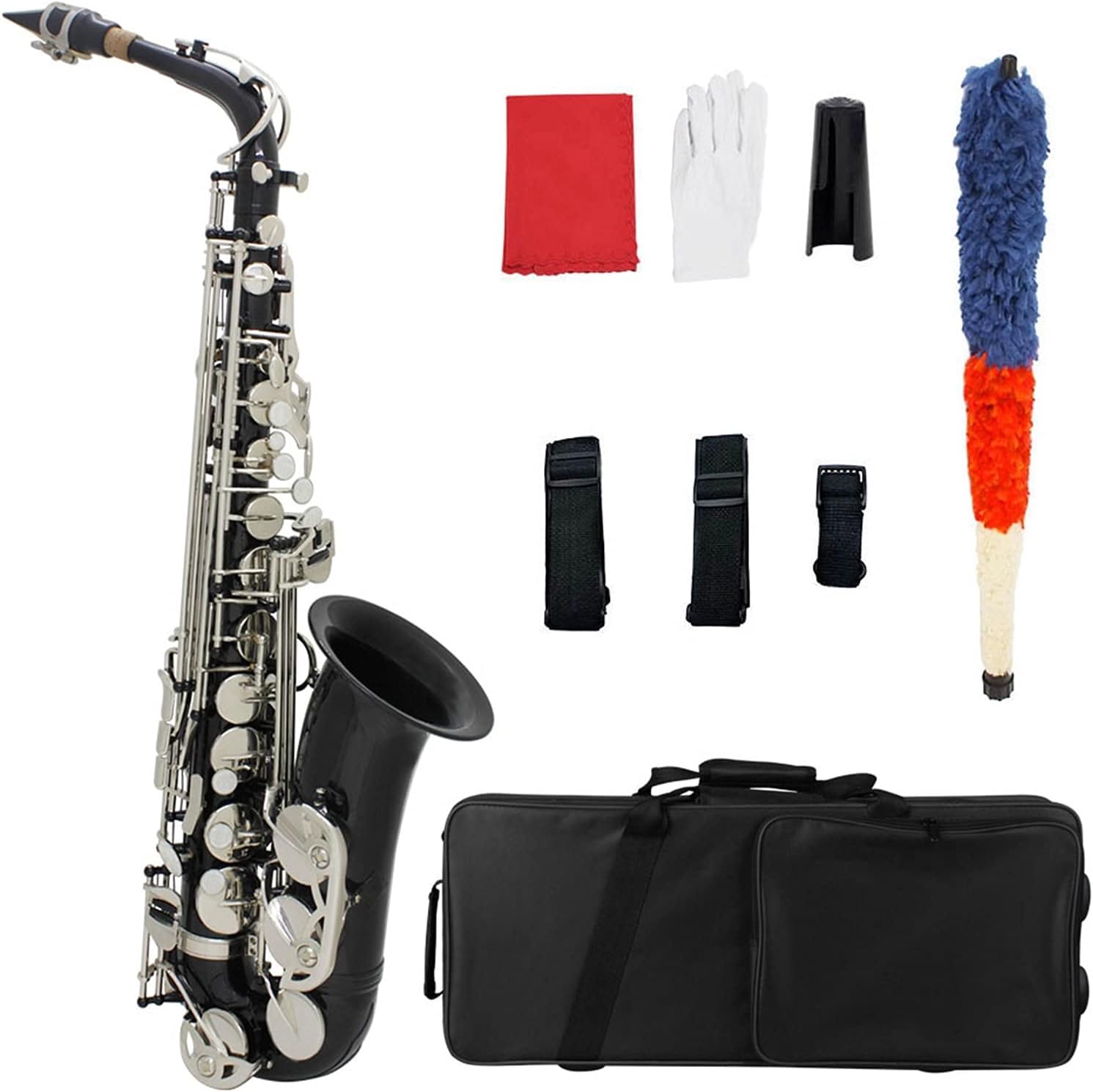 Alto Saxophone Black Gold Black Silver Wind Instrument Mouth Wind Instrument Brass Wind Instrument Suitable for Grading Performance Saxophone Straight (Color : Black Silver)
