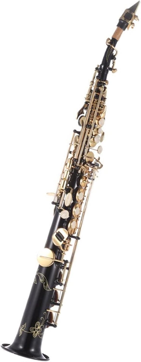 Brass Straight Sax Saxophone Bb B Flat Woodwind Instrument Natural Shell Key Carve Pattern with Case (Color : 2)