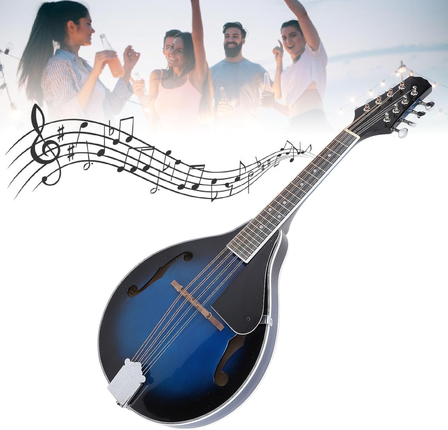 A Style Mandolin, 8 String Acoustic Mandolin Instrument with Tuner, Rosewood Mandolin Musical Instrument for Professionals, Beginners, Adults, Teens, Youth, Kids, Band Performance