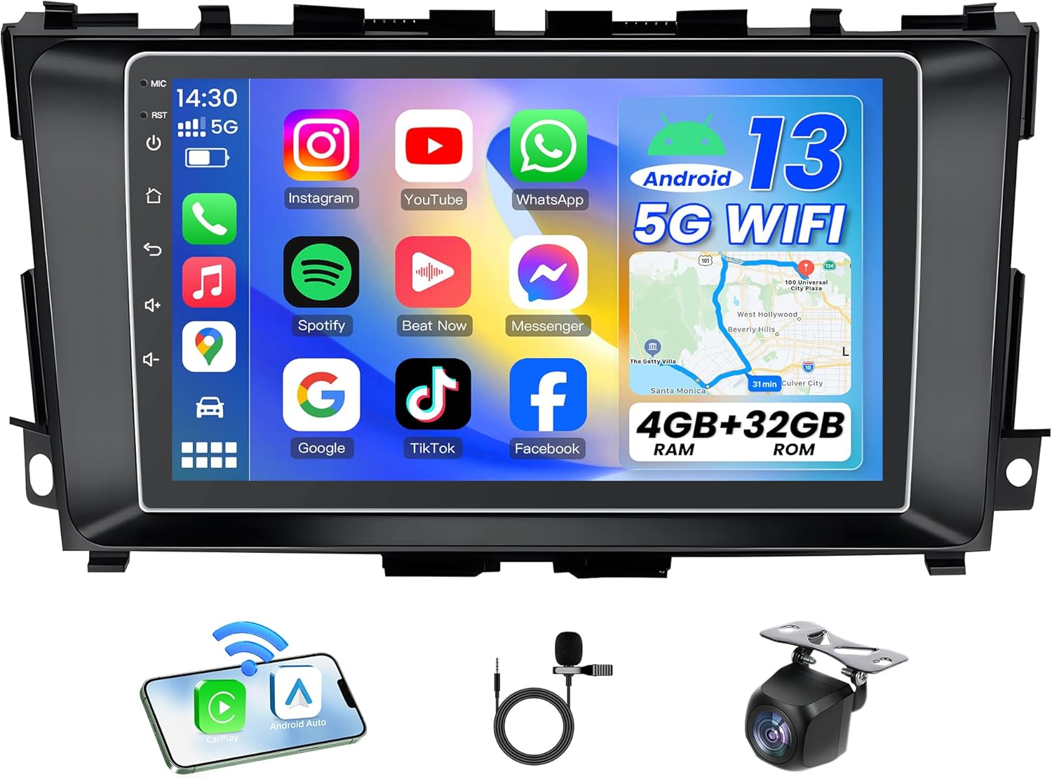 8Core 4G RAM Car Stereo Radio for Nissan Altima 2013-2018: Upgrade 9 Inch 1280 * 800 IPS Touchscreen Support Wireless Carplay Android Auto Bluetooth 5G Wi-Fi FM GPS DSP SWC 1080P Backup Camera