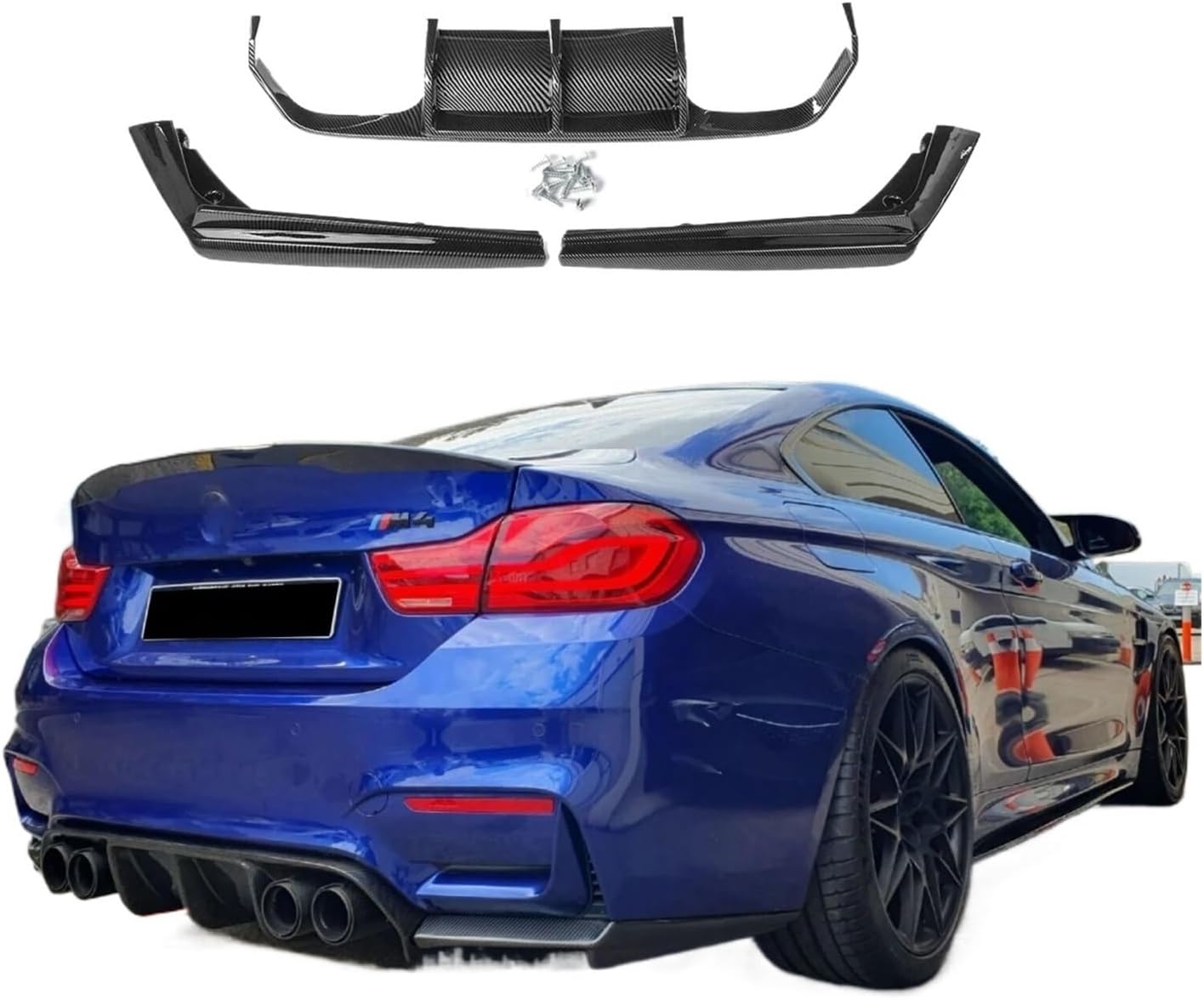 Compatible For BMW F80 M3 F82 F83 M4 2015-2020 Car Rear Diffuser Bumper Corner Spoiler Splitter Rear Lip Protector Guard Carbon Fiber Look(Carbon Fiber Look)