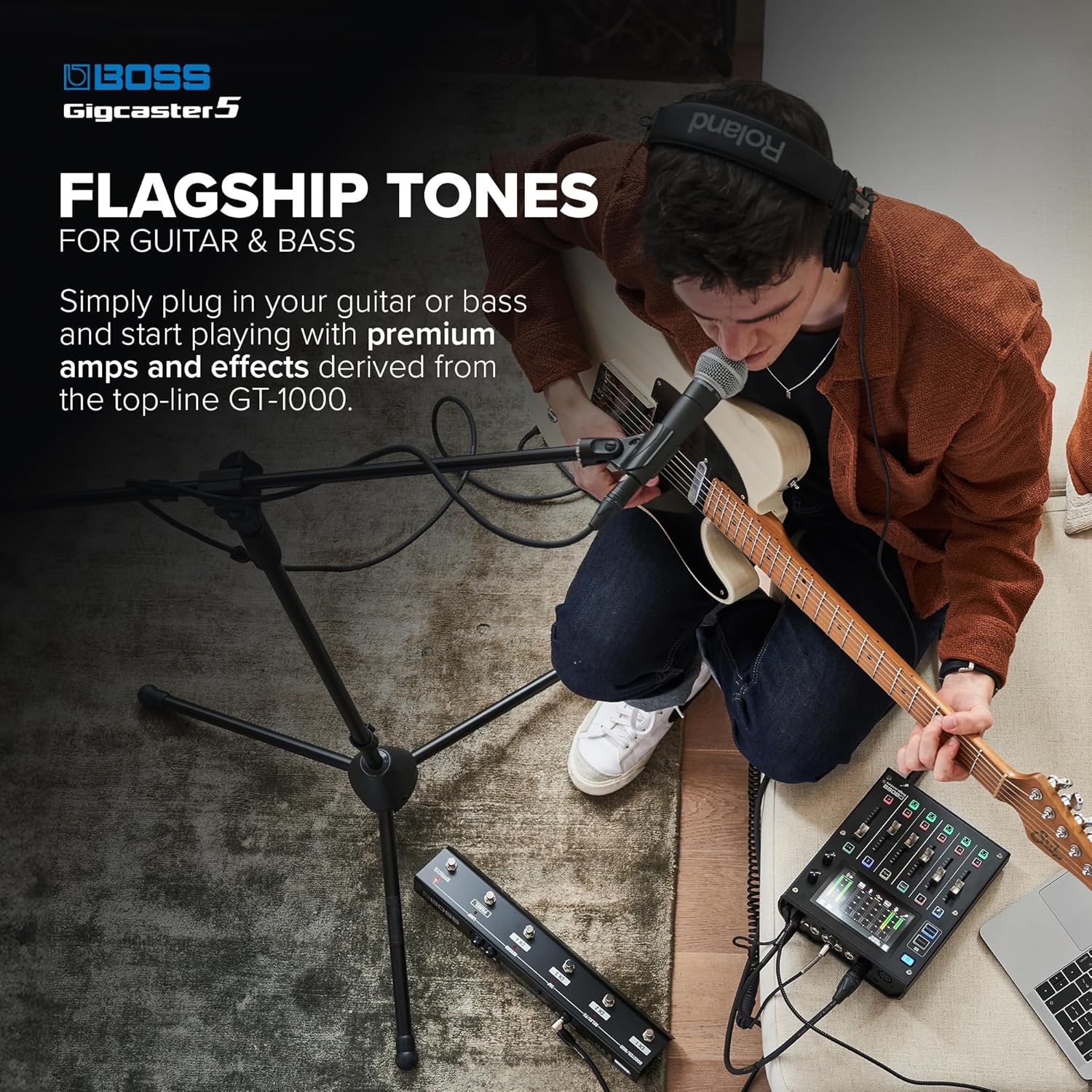 BOSS Gigcaster 5 Compact 5-Channel Audio Streaming Mixer with Direct Guitar/Bass Input | 2 XLR Mic Inputs | Stereo Line Input | 8 Touchscreen SFX Pads | 16x12 USB Audio Interface