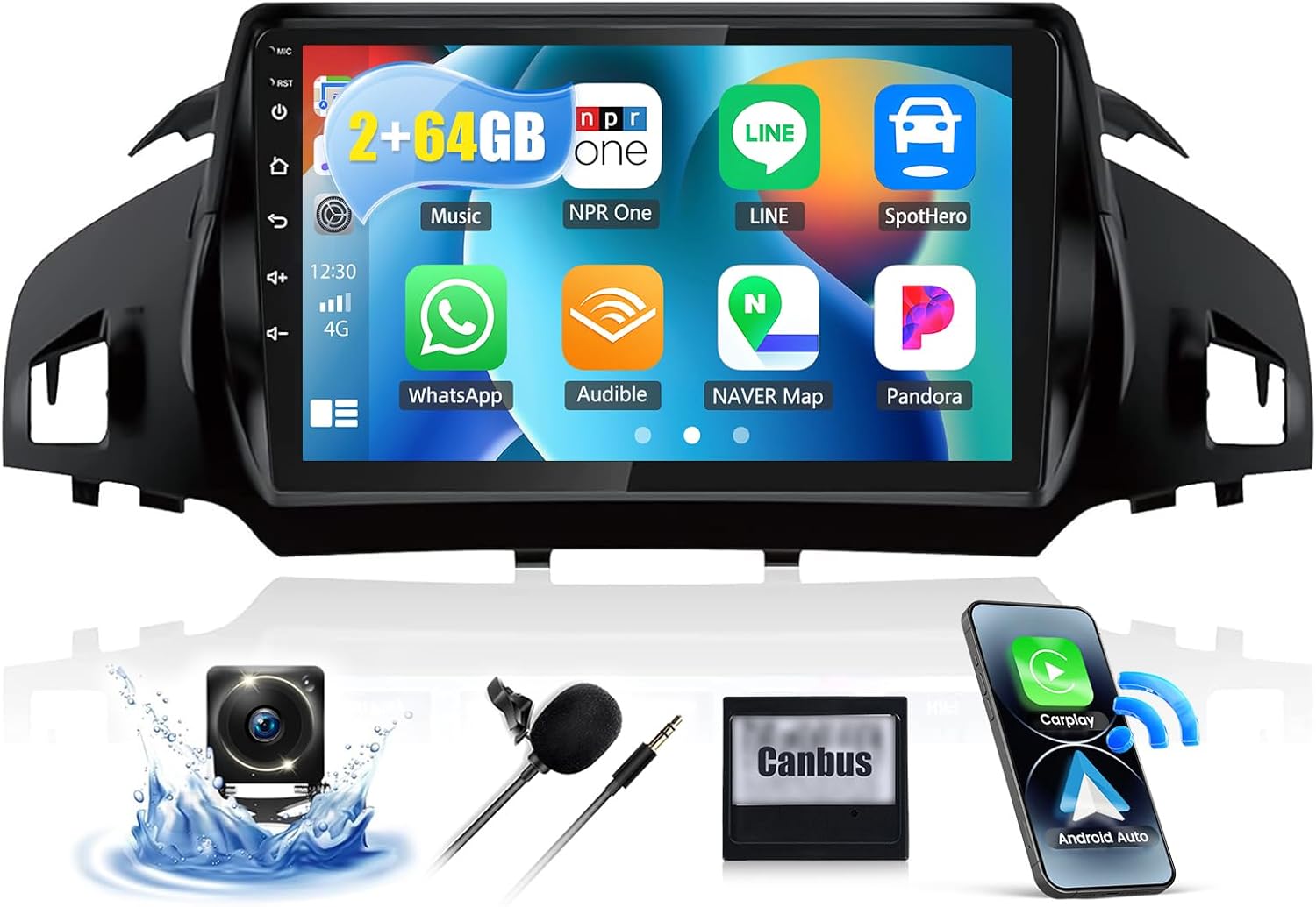 2+64GB Car Stereo Radio with Wireless CarPlay Android Auto for 2014 2015 2016 2017 Ford Escape Radio, 9