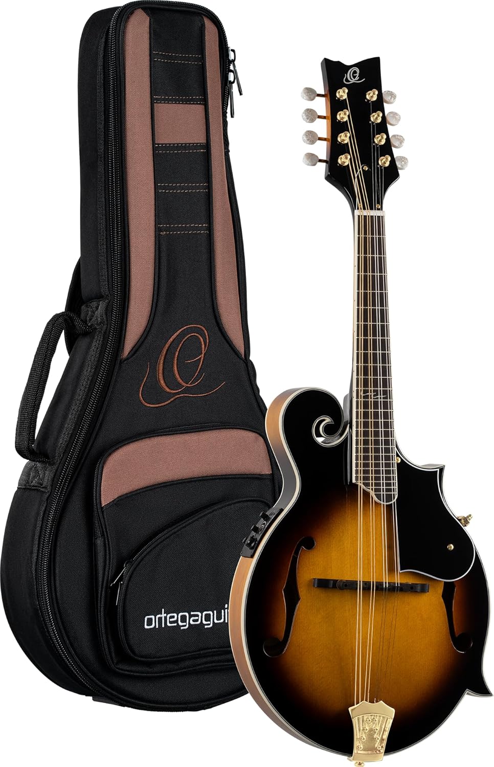 Ortega Guitars, 8-String F-Style Series Solid Top Acoustic-Electric Mandolin w/Bag, Right, Gold (RMFE90TS)