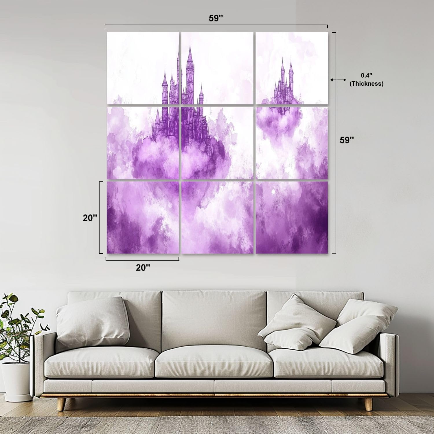 Art Acoustic Panels Self Adhesive Castle Stained Glass Purple Violet Magic 9 Packs Decorative Soundproof Wall Panels Large Sound Absorbing Panels for Home Office 60