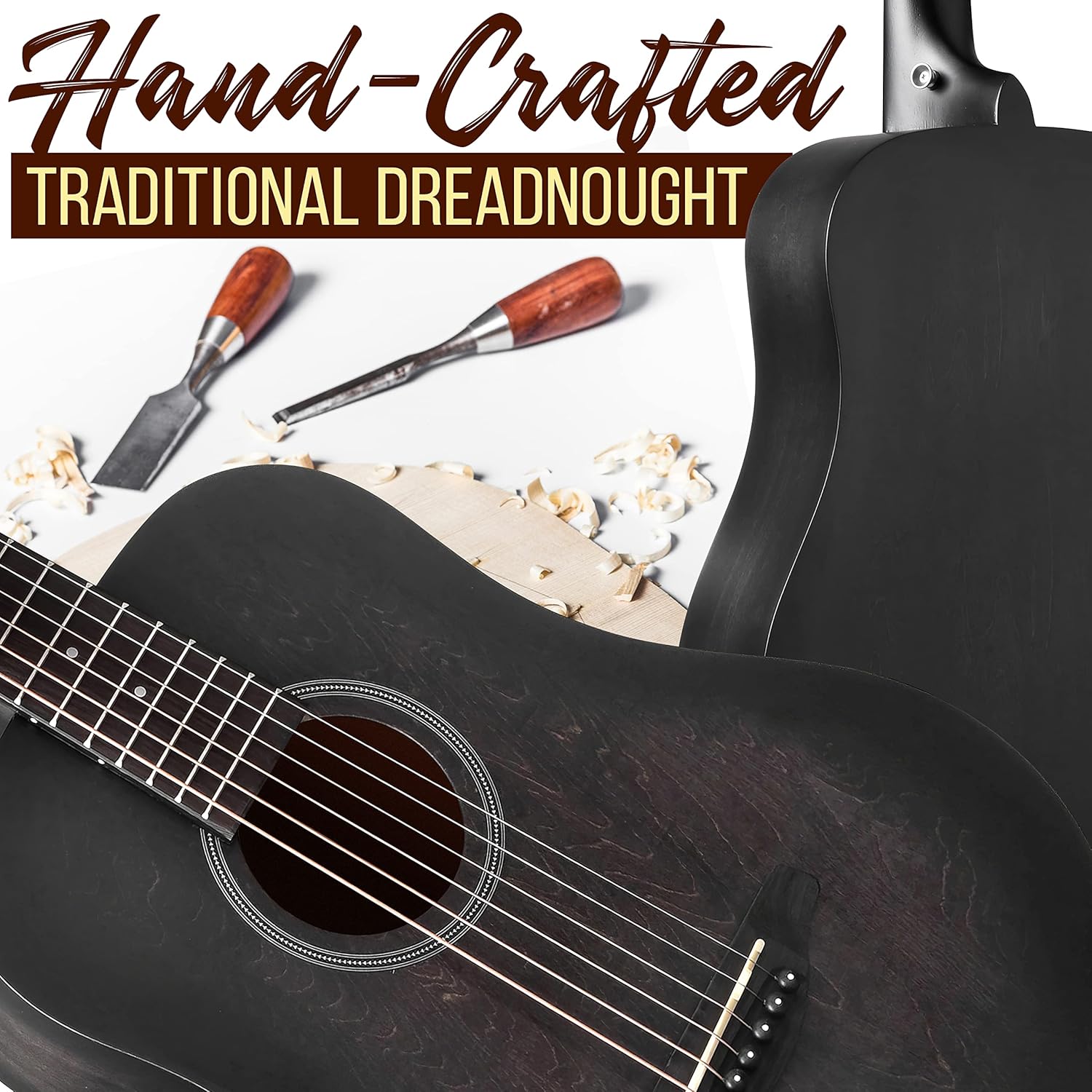 Pyle Acoustic Guitar Kit, 1/2 Junior Size All Wood Steel String Instrument for Beginner Kids, Adults, 34