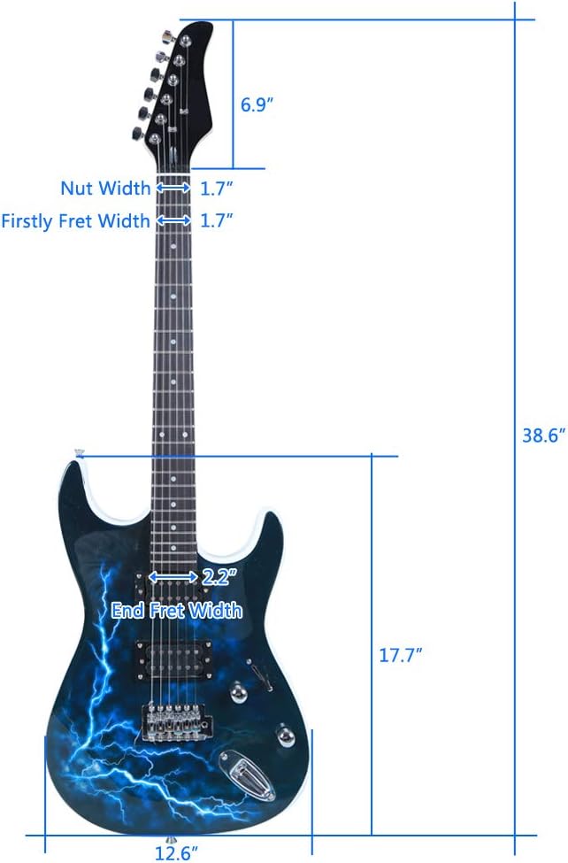 Electric Guitar with Gig Bag,Straps,Picks,Power Cord,Tremolo Arm Set for for Beginner Kid Teen Student Adult Travel,Lightning Style (White back)