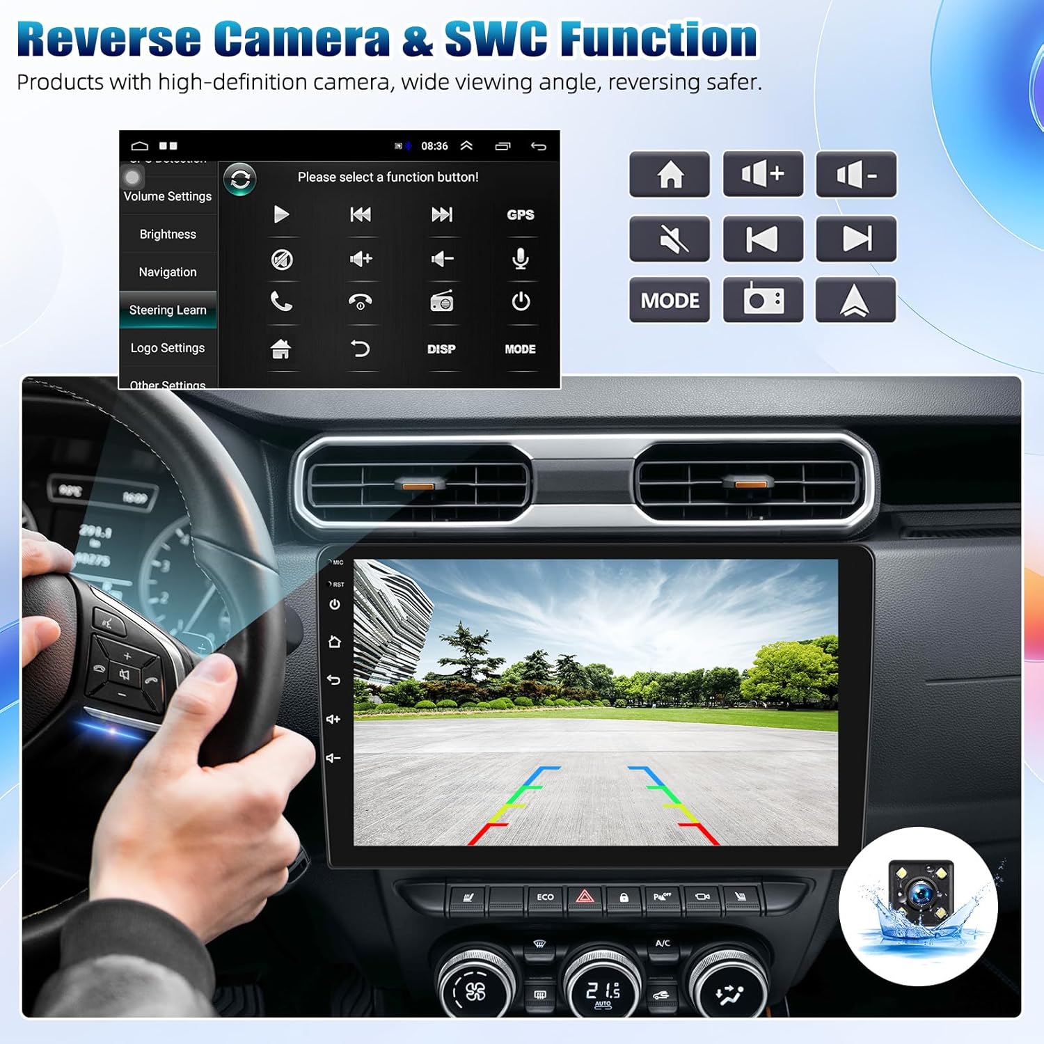 10.1Inch 2.5D HD Double Din Car Stereo Radio Receiver, Android Touch Screen MP5 Multimedia, Support GPS Navigation Bluetooth FM Radio+4 Led Lights Rear View Camera&Dual Mirror Link