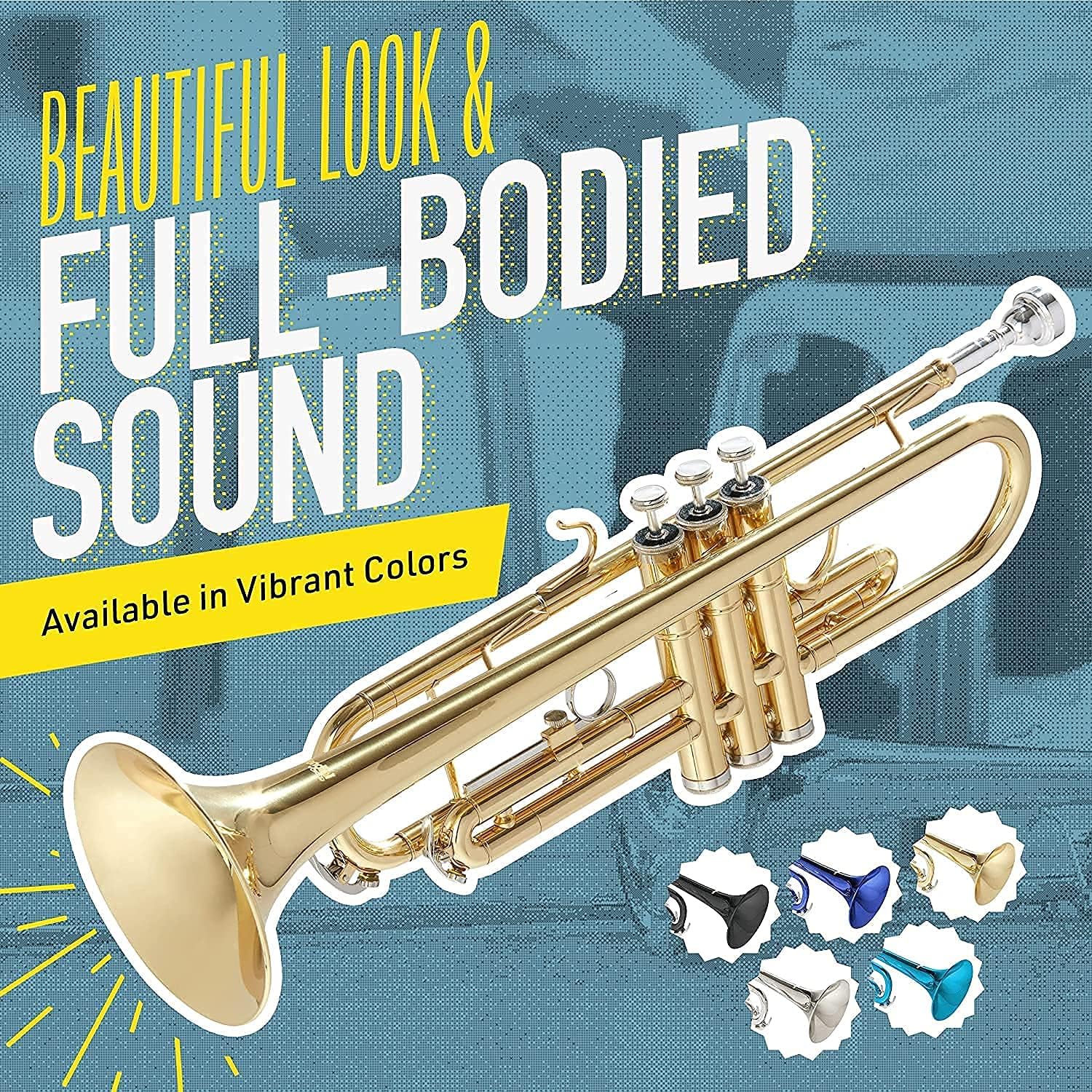 Mendini By Cecilio Bb Standard Trumpet Set for Beginners - Brass Student Trumpet Instrument with Hard Case, 7C Mouthpiece, Valve Oil, Cleaning Cloth, Gloves (Gold)