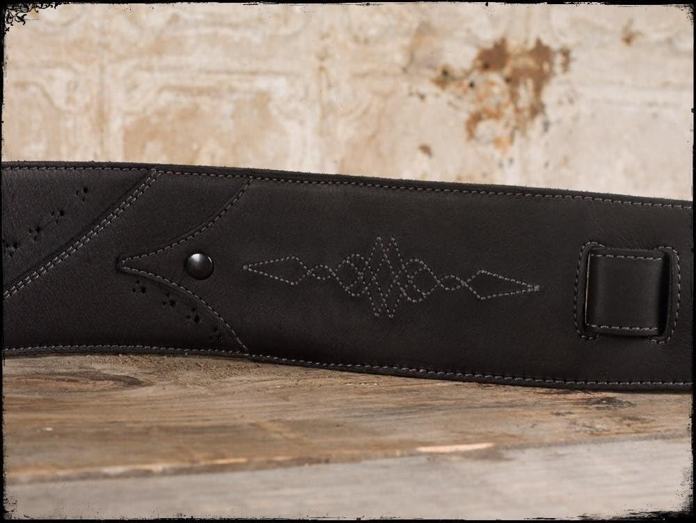 Anthology Gear Walk the Line Vintage Full Grain Leather Guitar Strap - For Electric, Acoustic, and Bass Guitars Carbon Black Color