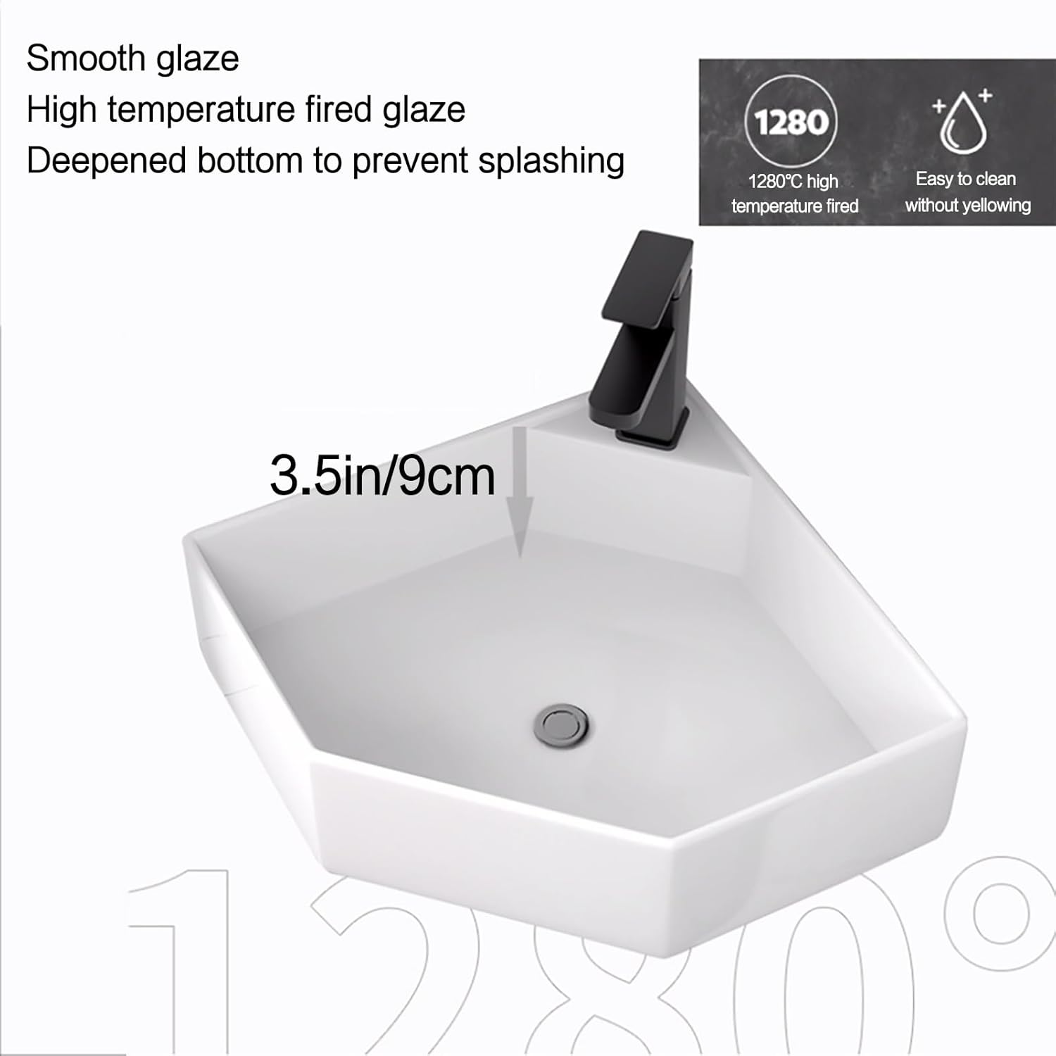Corner Wall Mount Bathroom Sink Corner Bathroom Sink Corner Ceramic Sink Corner Bathroom Vanity Corner Bathroom Vanity with Sink Corner Balcony Sink with Storage Container(17.7in/45cm)
