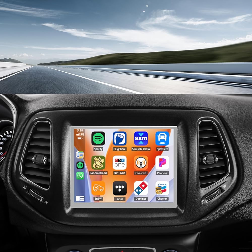 Double Din Car Stereo Radio for Jeep Compass 2018 2019 2020 2021 with Wireless CarPlay/Android Auto Android 14 Head Unit with 8.4 inch IPS Touch Screen GPS Bluetooth WiFi, FM RDS DSP SWC Backup Camera