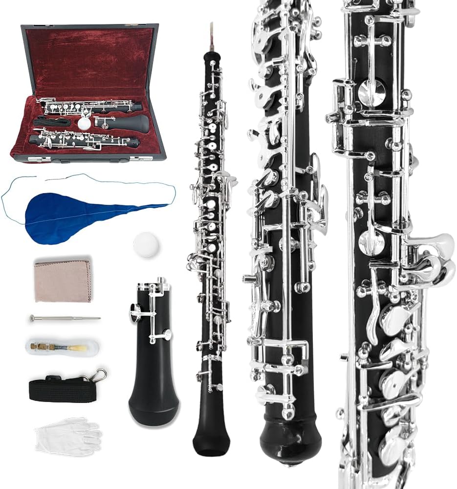 Yinfente Professional Oboe Ebonite C Key Left F Resonance Semi-Automatic Woodwind Instrument With Oboe Accessories