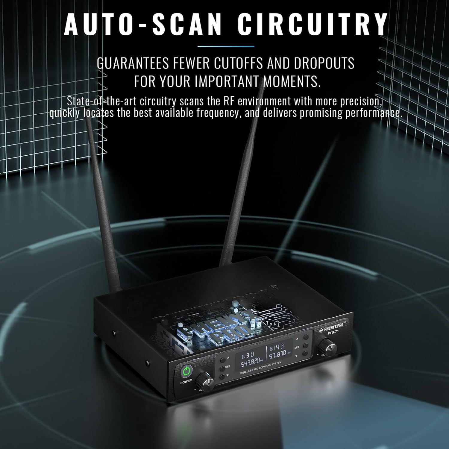 Phenyx Pro Dual Wireless Microphone System w/ 2x100 UHF Frequencies (PTU-71-2B) Bundle with UHF Wireless Antenna Distribution System Kit