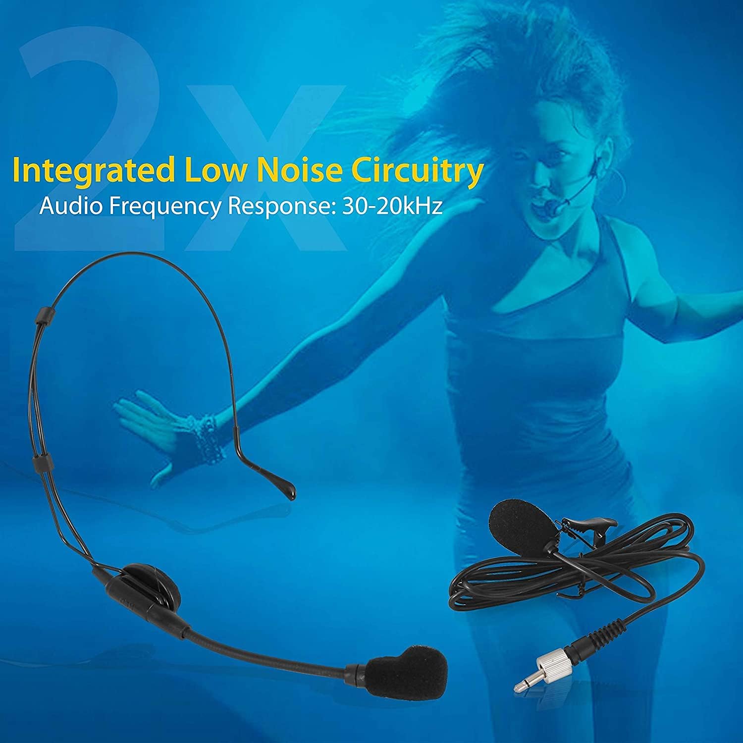 Compact UHF Wireless Microphone System - Pro Portable Dual Channel Desktop Digital Mic Receiver Set w/ 2 Belt-Pack Transmitter, Receiver, 2 Headset Lavalier Mics, Battery, For Home PA - Pyle