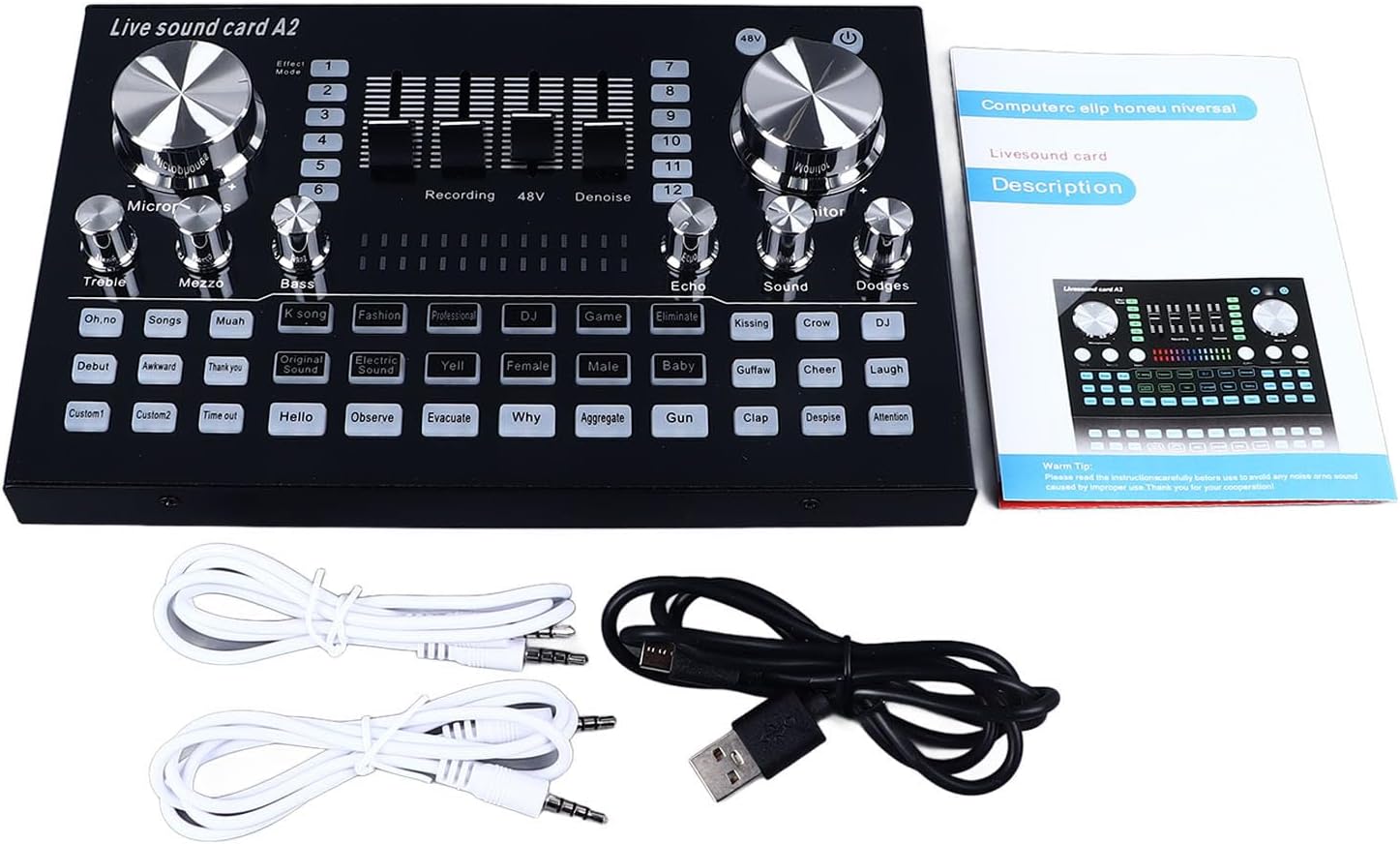 Live Sound Card, Professional Audio Mixer with Sound Effects & Voice Changer, Bluetooth 48V Phantom Power Audio Interface Sound Board for Podcast Recording, Live Streaming, Gaming